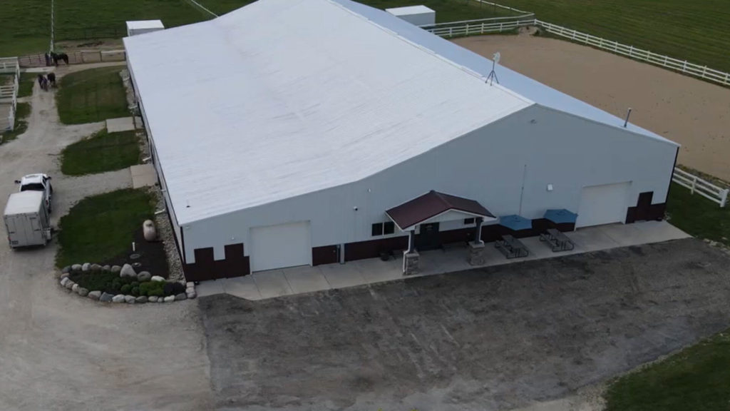 An aerial view of the Midwest Veterinary Dental Services clinic and fcility.