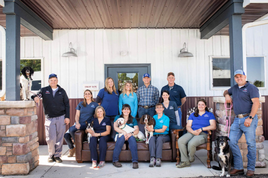 The Midwest Veterinary Dental staff in front of their Elkhorn, Wisconsin clinic.